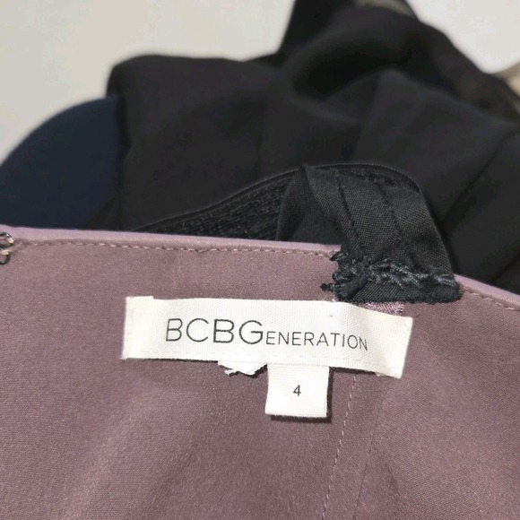 BCBGeneration Cocktail Dress Black Mauve Pleated Bodice Cross Strap Avant Size 4 - Picture 8 of 8